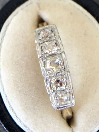 Lovely Antique Art Deco Box Set 5 Stone Old Cut Diamond Ring 18ct & Platinum 18k