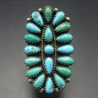 Signed Vintage Navajo Sterling Silver Turquoise Cluster Petit Point Ring Sz 9.  5.