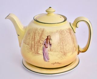 Vintage Royal Doulton Shakespeare Series Tea Pot & Trivet - Ophelia - D3746