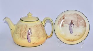 Vintage Royal Doulton Shakespeare Series Tea Pot & Trivet - Ophelia - D3746 2