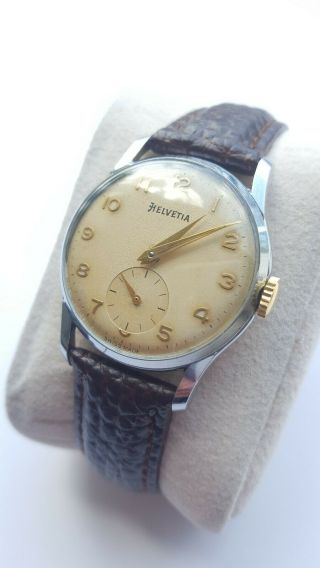 Vintage 1950s Mens Helvetia Dress Style Watch Serviced Cal.  82c