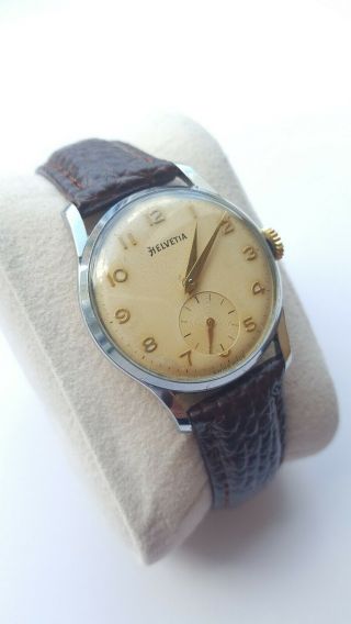 Vintage 1950s Mens Helvetia Dress Style Watch Serviced Cal.  82C 2