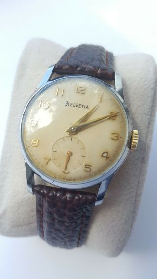 Vintage 1950s Mens Helvetia Dress Style Watch Serviced Cal.  82C 3
