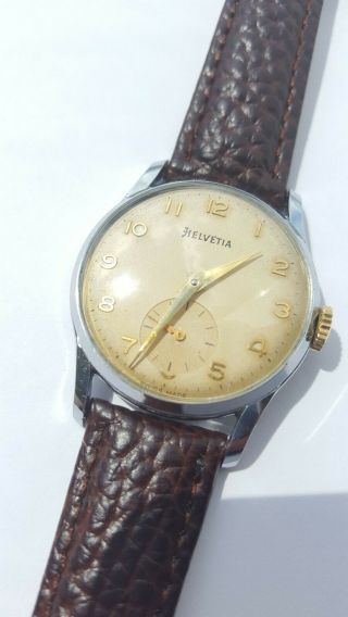 Vintage 1950s Mens Helvetia Dress Style Watch Serviced Cal.  82C 6