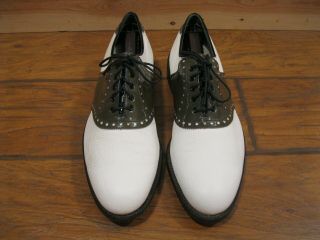 Vintage Footjoy Classic Mens Saddle Golf Shoes White/gray Metal Spikes Sz.  9.  5d