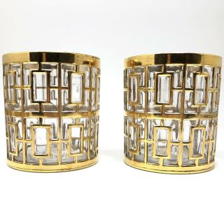Vtg MCM Imperial Glass SHOJI GOLD COCKTAIL ROCKS GLASSES BAR - set of 8 Regency 11