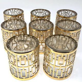 Vtg MCM Imperial Glass SHOJI GOLD COCKTAIL ROCKS GLASSES BAR - set of 8 Regency 12