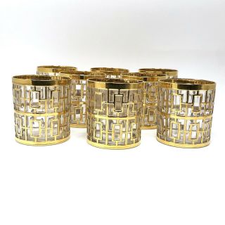 Vtg Mcm Imperial Glass Shoji Gold Cocktail Rocks Glasses Bar - Set Of 8 Regency