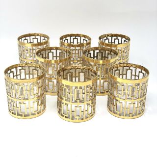 Vtg MCM Imperial Glass SHOJI GOLD COCKTAIL ROCKS GLASSES BAR - set of 8 Regency 2