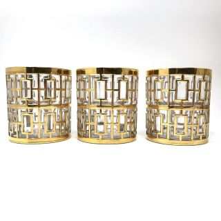 Vtg MCM Imperial Glass SHOJI GOLD COCKTAIL ROCKS GLASSES BAR - set of 8 Regency 9