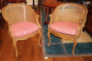 Pair French Louis Xv Cane Lounge Parlor Vanity Desk Chairs C1960