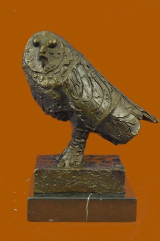 Vintage Bronze Marble Base Hot Cast Owl Bird Willife Sculpture Statue Lost Wax