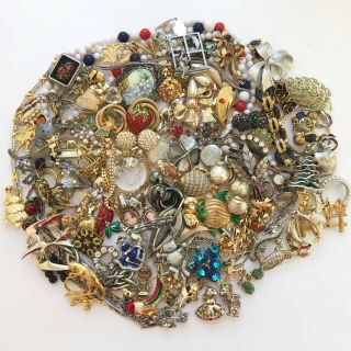 6lb Jewelry Vintage To Modern Figural Brooches Earrings Necklaces No Junk