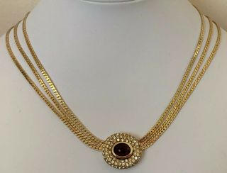 Vintage Christian Dior Cabochon Crystal Rhinestone Gold Tone Necklace Choker