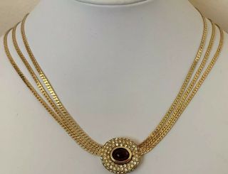 Vintage Christian Dior Cabochon Crystal Rhinestone Gold Tone Necklace Choker 2