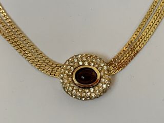 Vintage Christian Dior Cabochon Crystal Rhinestone Gold Tone Necklace Choker 3