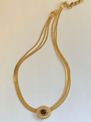 Vintage Christian Dior Cabochon Crystal Rhinestone Gold Tone Necklace Choker 5