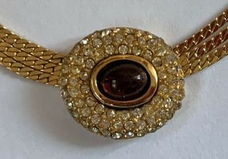 Vintage Christian Dior Cabochon Crystal Rhinestone Gold Tone Necklace Choker 6