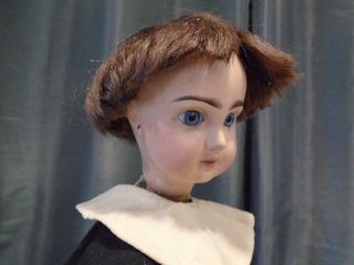 Antique French Tete Jumeau Bisque Doll Automaton Nun Flower & Watering Can 11