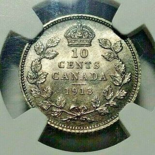 1913 Canada Silver 10 Cents SL NGC MS - 65 RARE 2