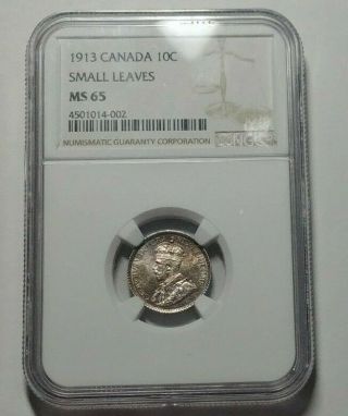 1913 Canada Silver 10 Cents SL NGC MS - 65 RARE 3