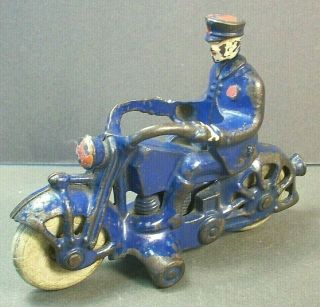 Vintage 1930s A.  C.  Williams Cast Iron Toy Motorcycle W/cop Rider 6 " Orig.  Paint
