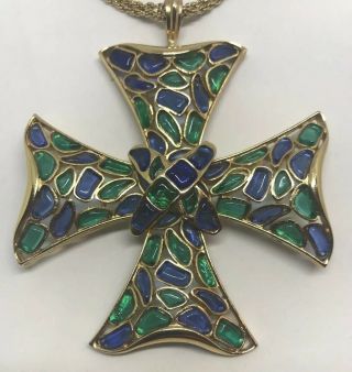 Huge Vintage Trifari Modern Mosaics Maltese Cross Necklace Alfred Philippe