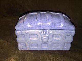 Rare Vintage Catalina Pottery CA Blue Glazed Treasure Pirate Box W/ Lid 4