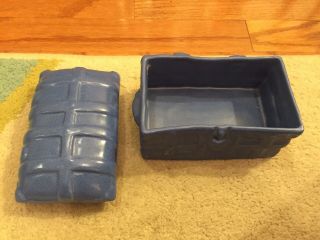 Rare Vintage Catalina Pottery CA Blue Glazed Treasure Pirate Box W/ Lid 6