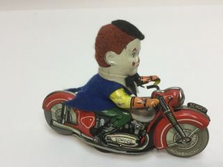 Rare Vintage Orig.  1950s Schuco Motodrill 1007 Tin Clown Motorcycle Wind Up Toy