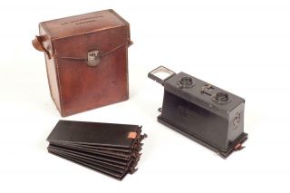 Vintage C1910 " Jules Richard Glyphoscope " Stereo Camera With Case And Plates