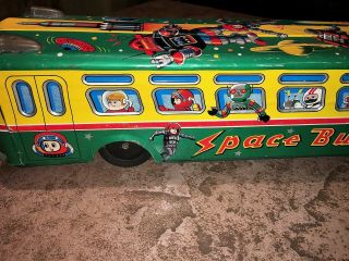 RARE Vintage Tin Litho Toy SPACE BUS Made in Japan 1960 ' s Robots Spacemen 10