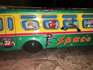 RARE Vintage Tin Litho Toy SPACE BUS Made in Japan 1960 ' s Robots Spacemen 4