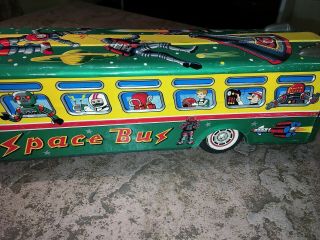 RARE Vintage Tin Litho Toy SPACE BUS Made in Japan 1960 ' s Robots Spacemen 5