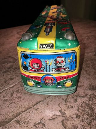 RARE Vintage Tin Litho Toy SPACE BUS Made in Japan 1960 ' s Robots Spacemen 8