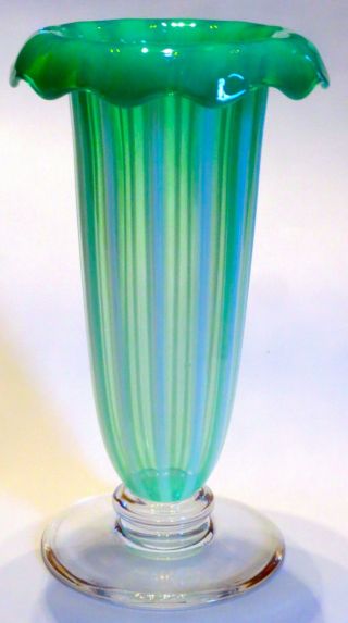 Rare Nash For Libbey Opalescent Green Vase Steuben Oriental Jade