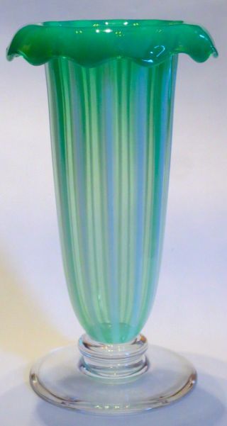 Rare Nash for Libbey Opalescent Green Vase Steuben Oriental Jade 2