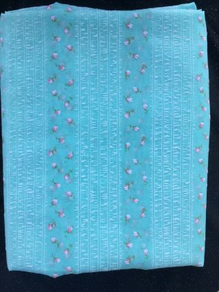 Vtg Flocked Semi Sheer Baby Blue Fabric 6 Yards x 44 Floral Petite Roses Buds 11