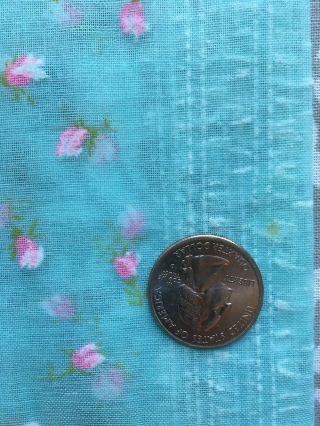 Vtg Flocked Semi Sheer Baby Blue Fabric 6 Yards x 44 Floral Petite Roses Buds 12