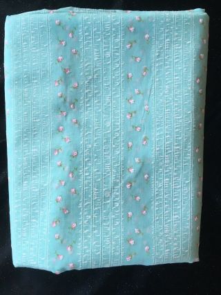 Vtg Flocked Semi Sheer Baby Blue Fabric 6 Yards X 44 Floral Petite Roses Buds