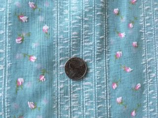 Vtg Flocked Semi Sheer Baby Blue Fabric 6 Yards x 44 Floral Petite Roses Buds 3