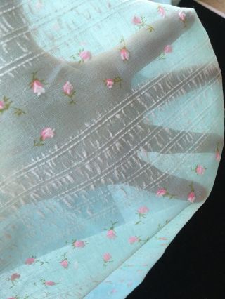 Vtg Flocked Semi Sheer Baby Blue Fabric 6 Yards x 44 Floral Petite Roses Buds 4