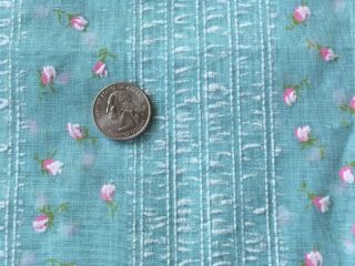 Vtg Flocked Semi Sheer Baby Blue Fabric 6 Yards x 44 Floral Petite Roses Buds 6