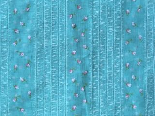 Vtg Flocked Semi Sheer Baby Blue Fabric 6 Yards x 44 Floral Petite Roses Buds 8