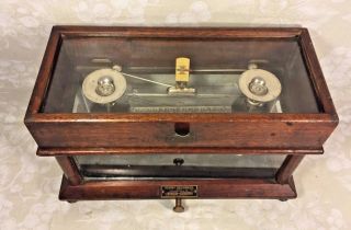 Antique Henry Troemner Scale Flip Lid Brass Plate All Wood And Glass In Place