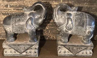 Pair Vtg 59 Lb Each Natural Soapstone Elephant Figurine Fine Carved Animal Art