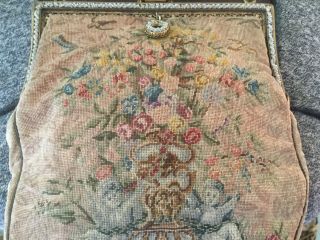 Antique Tapestry purse evening bag with Cherubs Floral & Faux Pearls In Frame 3