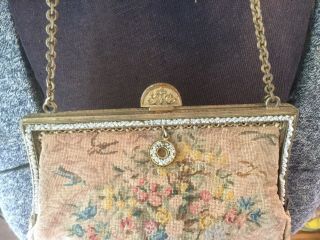 Antique Tapestry purse evening bag with Cherubs Floral & Faux Pearls In Frame 4
