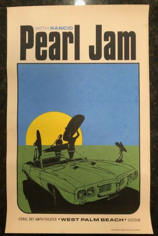1998 Pearl Jam Coral Sky - West Palm Beach.  Fl Ames Poster (rare)