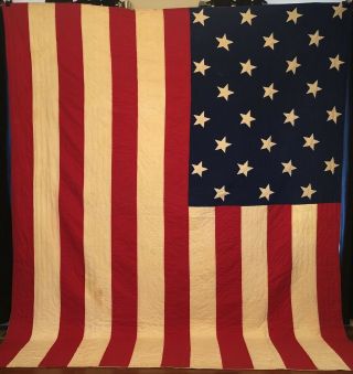 Rare Large Vintage American Flag Quilt W/ 28 Stars